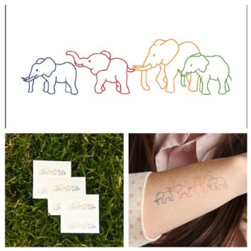 Colorful Outline Four Elephants Tattoo Design For Sleeve