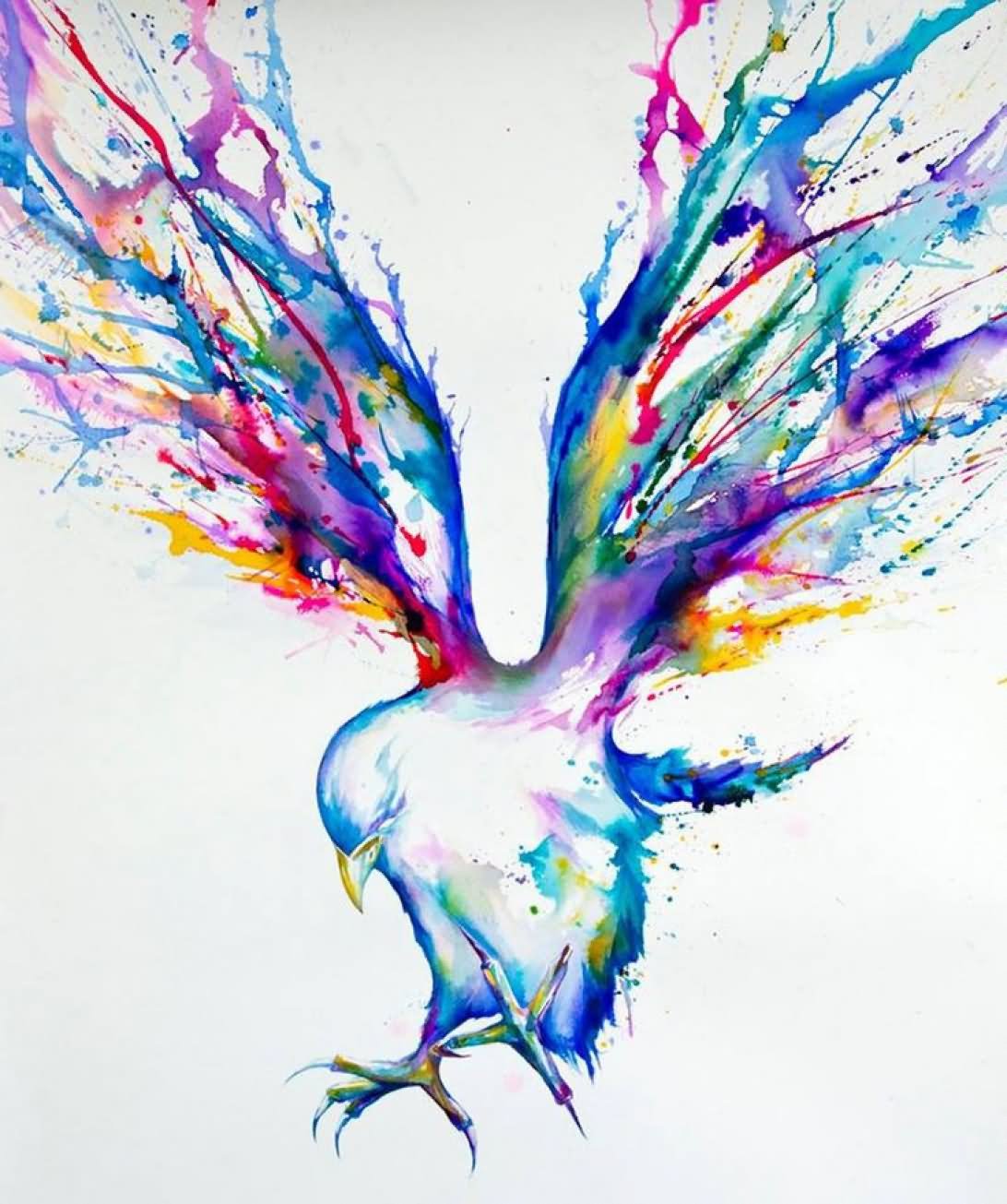 Colorful Watercolor Flying Bird Tattoo Design