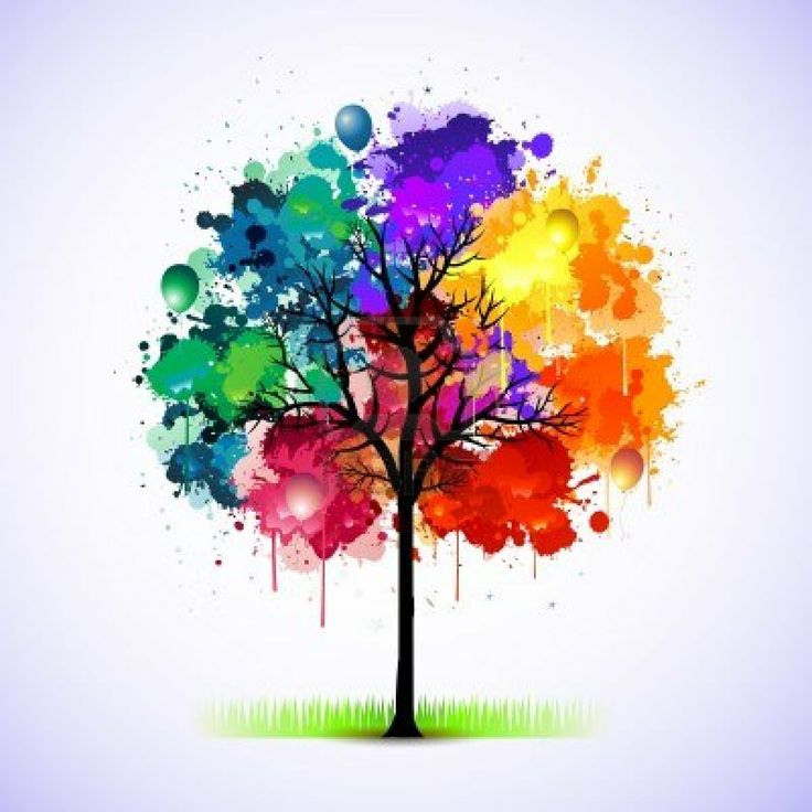 Colorful Watercolor Tree Tattoo Design By