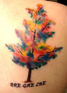 Colorful Watercolor Tree Tattoo Design