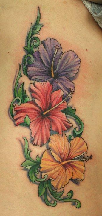 Colorful hibiscus Flowers Tattoo Design