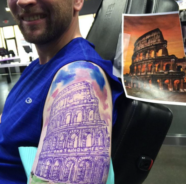 Colosseum Tattoo On Left Half Sleeve