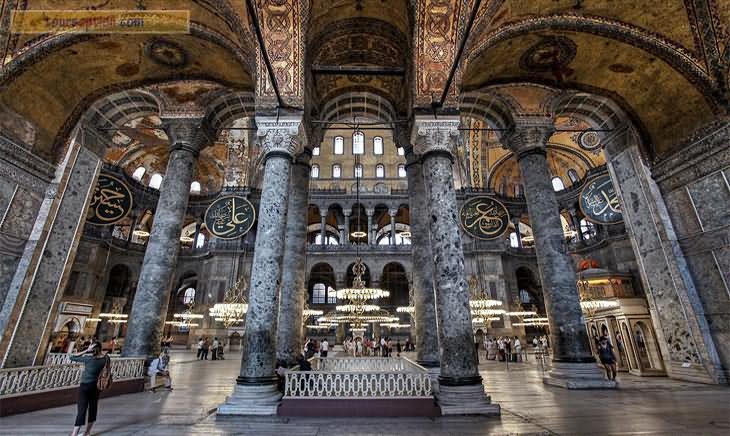 Columns Inside The Hagia Sophia In Istanbul