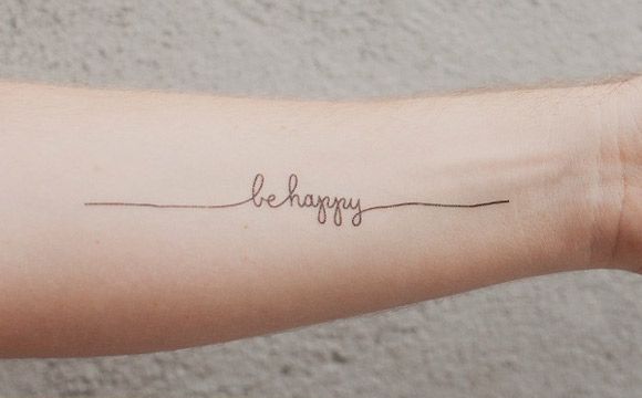 Cool Be Happy Word Tattoo On Left Forearm