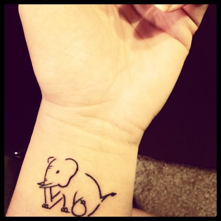 Cool Black Outline Baby Elephant Tattoo On Wrist