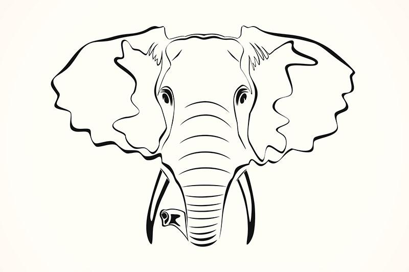 Cool Black Outline Elephant Face Tattoo Stencil