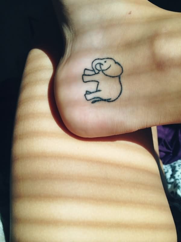 Cool Black Outline Elephant Tattoo On Ankle