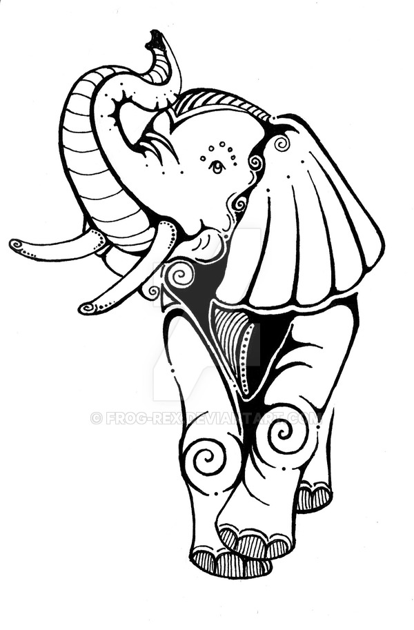 Cool Black Outline Elephant Tattoo Stencil By Frog Rex