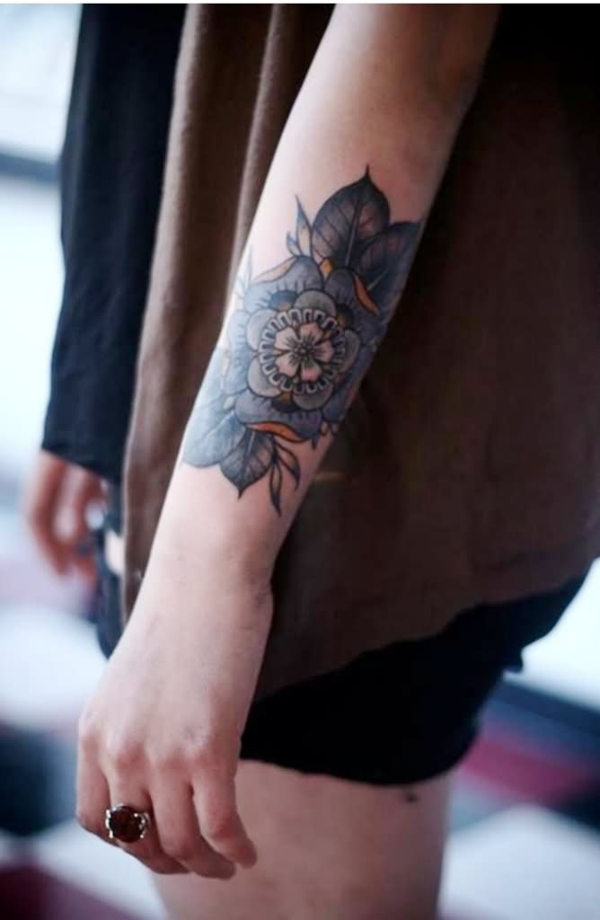 Cool Flower Tattoo On Girl Left Forearm