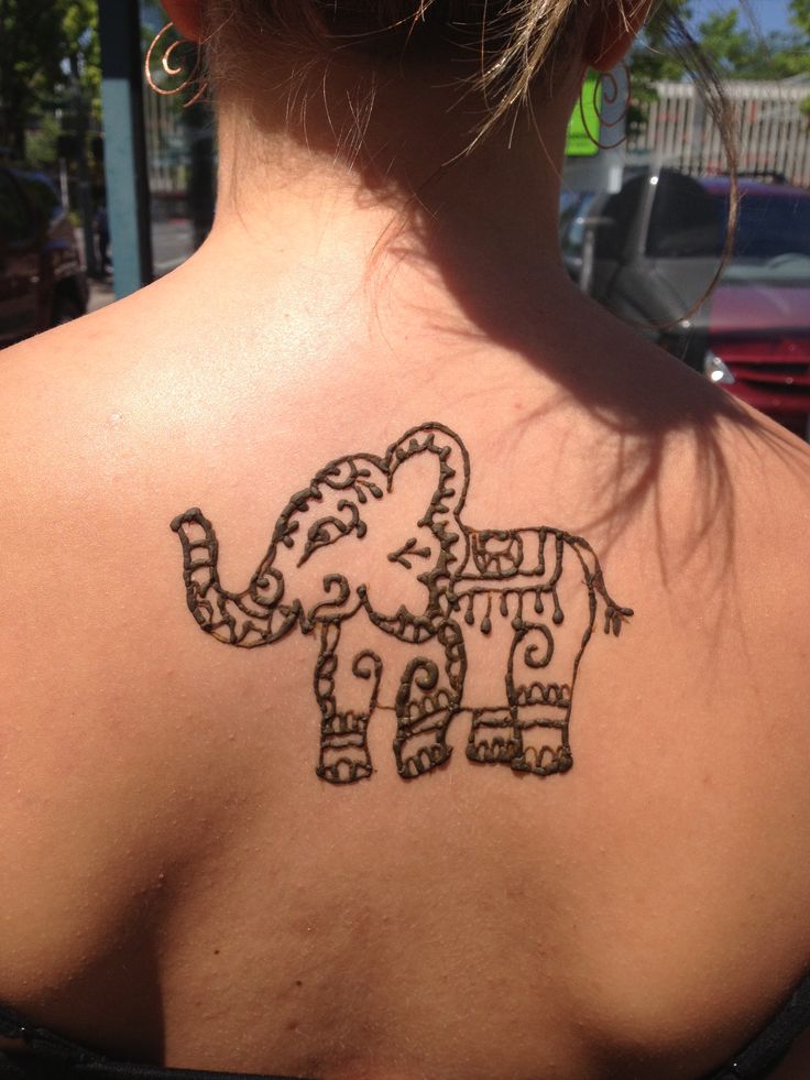 Cool Henna Elephant Tattoo On Girl Upper Back