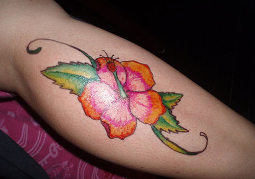 Cool Hibiscus Flower Tattoo On Leg Calf