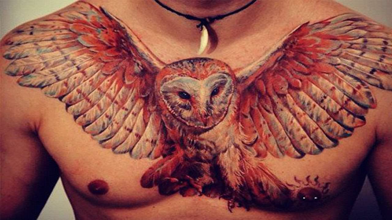 Cool Owl Tattoo On Man Chest