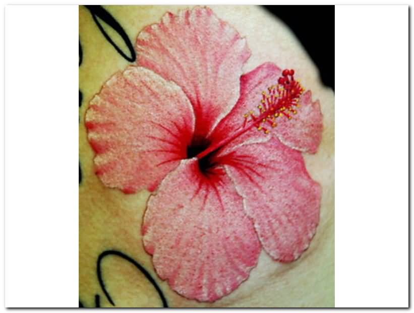 Cool Pink Ink Hibiscus Flower Tattoo Design