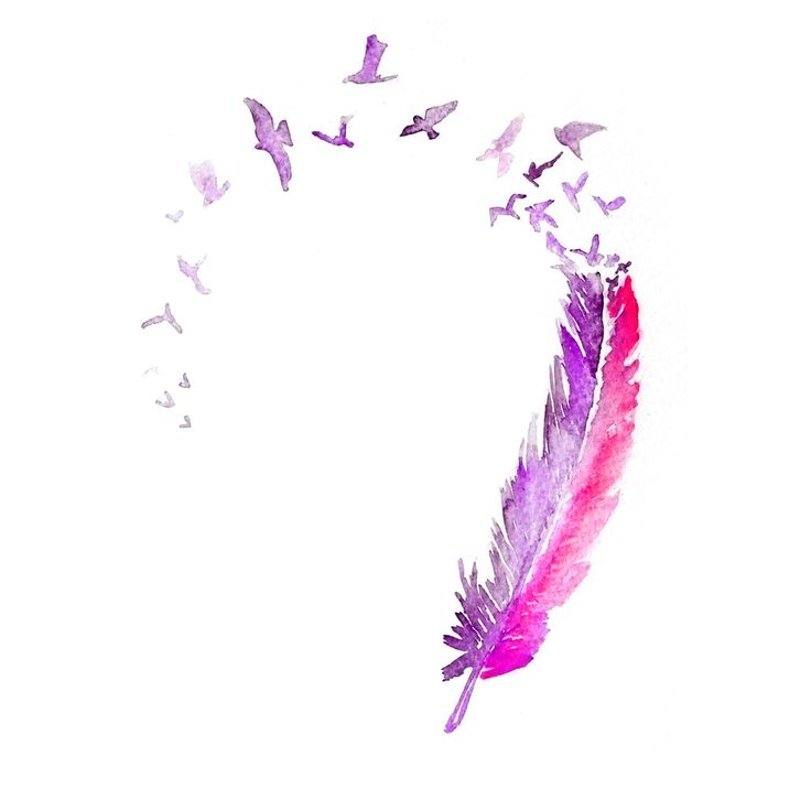 Cool Watercolor Feather With Flying Birds Tattoo Design
