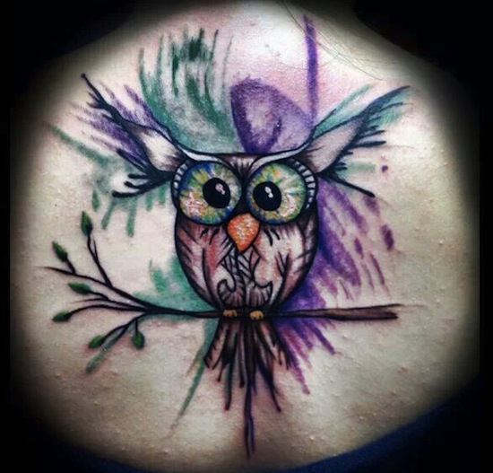 Cool Watercolor Owl Tattoo Design