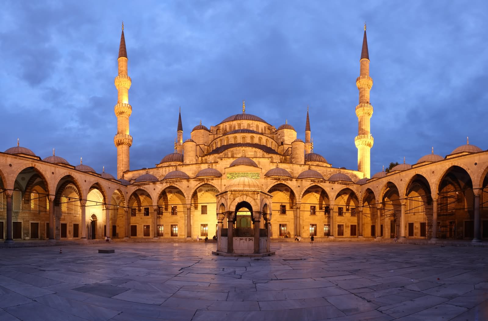 Courtyard Of The Blue Mosque During Sunset