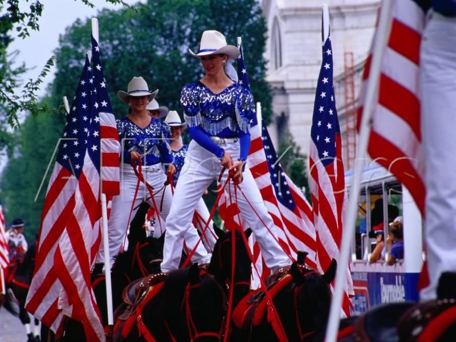 Cowgirls Take Part In United States Of America Independence Day Parade