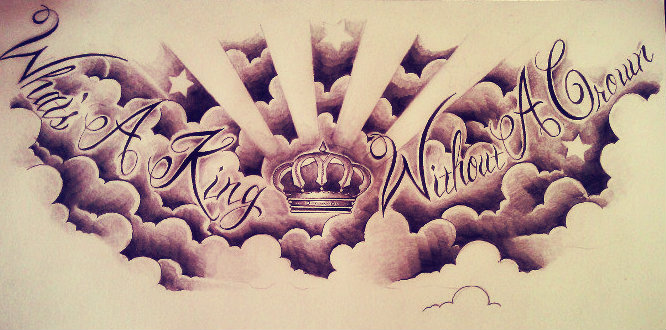 Crown With Clouds Tattoo Design For Chest