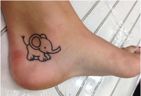 Cute Black Outline Indian Elephant Tattoo On Ankle