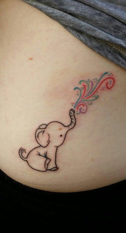 Cute Black Outline Elephant Baby Tattoo Design