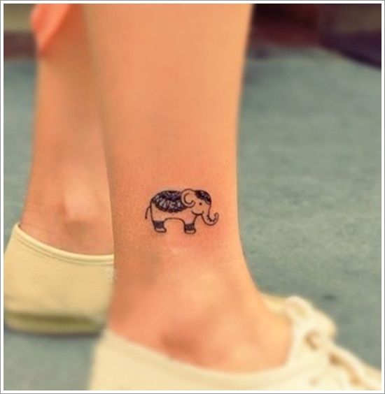 Cute Little Baby Elephant Trunk Up Tattoo On Right Leg