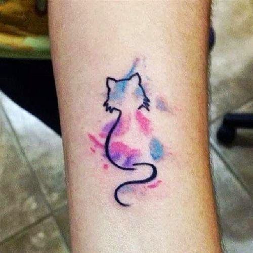 Cute Watercolor Cat Tattoo Design For Sleeve