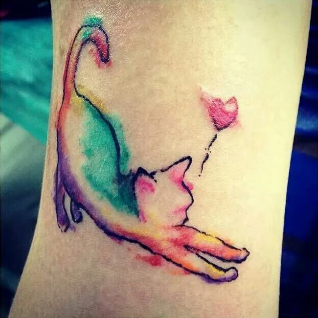 Cute Watercolor Cat Tattoo Design
