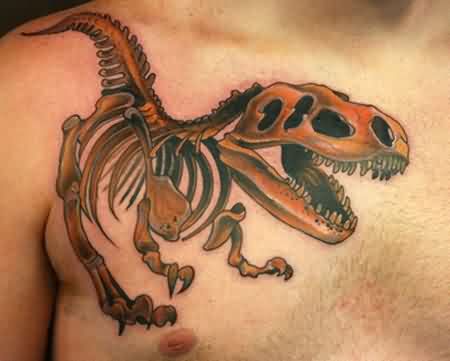 Dinosaur Skeleton Tattoo On Front Shoulder
