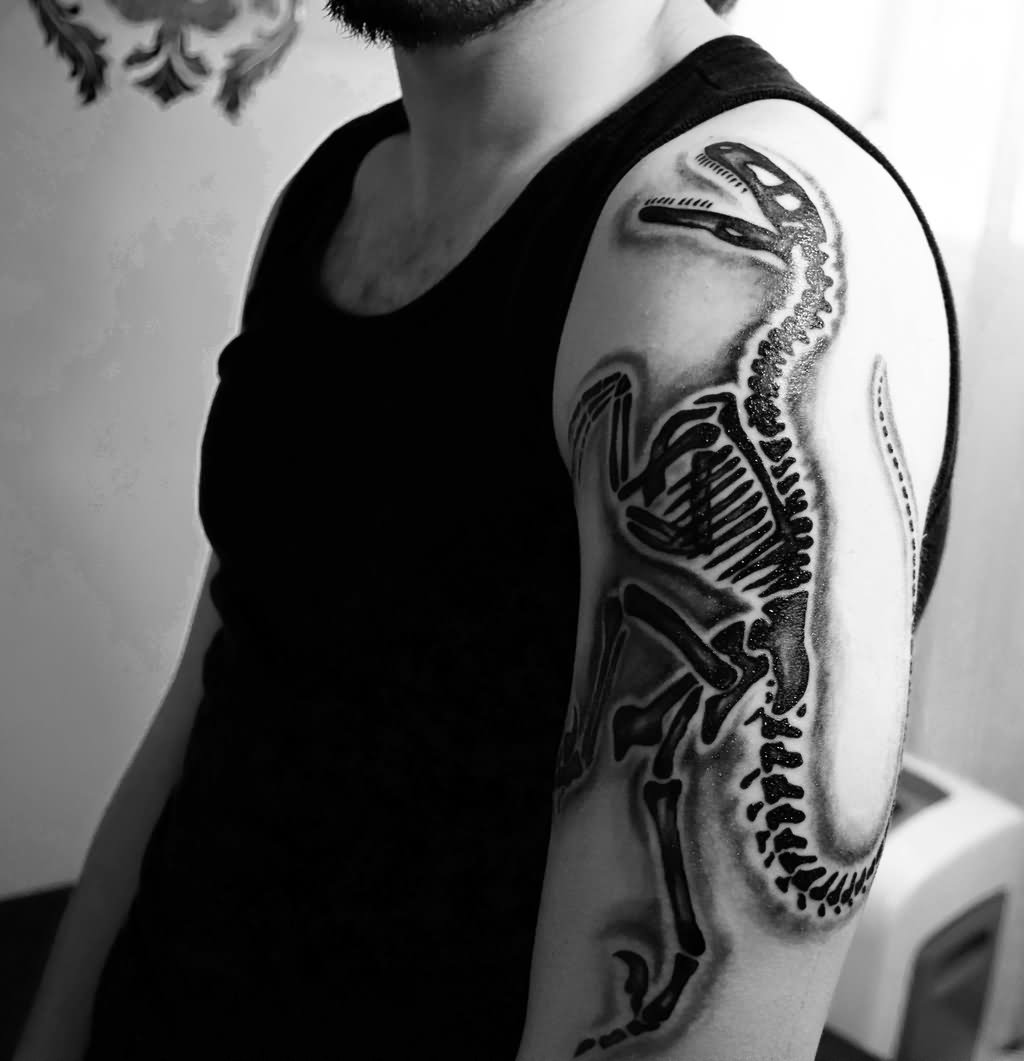 Dinosaur Skeleton Tattoo On Half Sleeve by Juaniglesias90