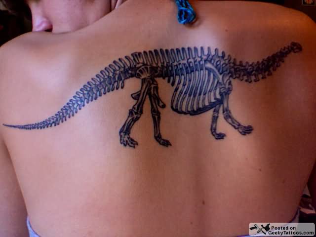 Dinosaur Skeleton Tattoo On Upper Back