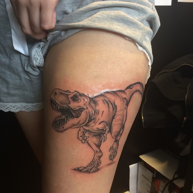 Dinosaur Tattoo On Side Thigh