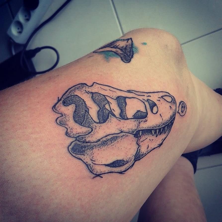 Dinosaur Tattoo On Thigh by Shadowsfoxshop
