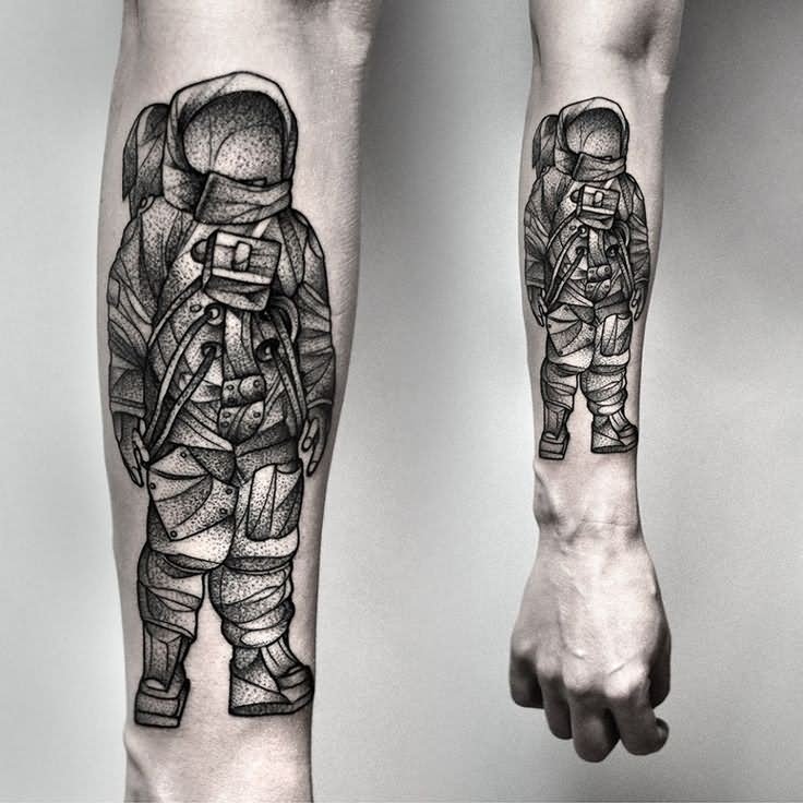 Dotwork Astronaut Tattoo On Right Arm