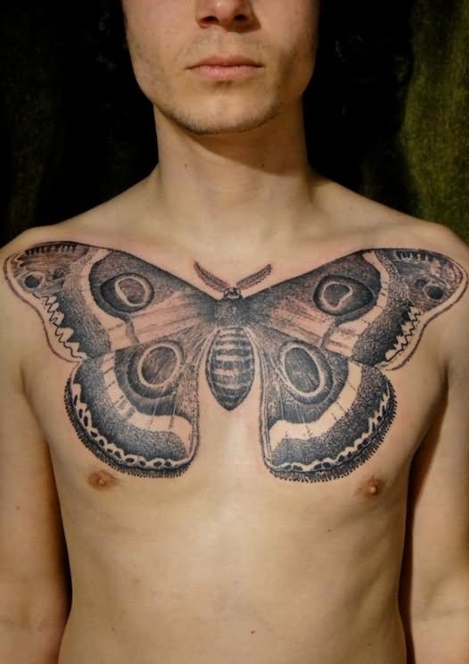 Dotwork Butterfly Tattoo On Man Chest