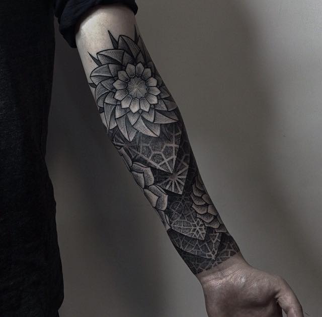 Dotwork Flowers Tattoo On Left Forearm