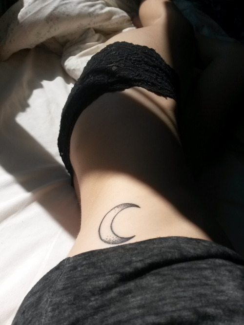 Dotwork Half Moon Tattoo Design For Side Rib