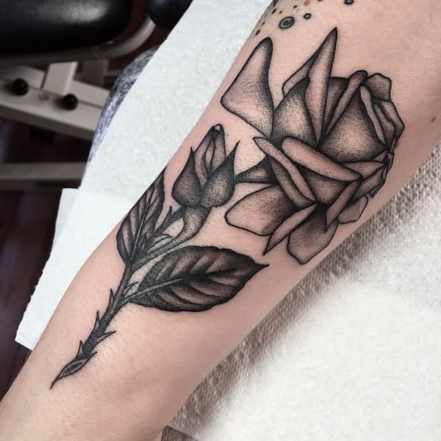 Dotwork Rose Tattoo Design For Forearm