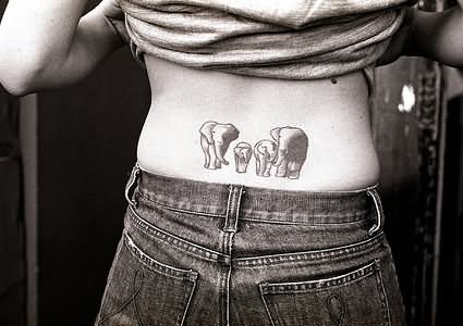 Elephant Family Tattoo On Lower Back
