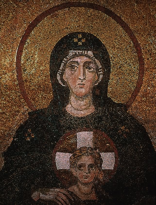 Enthroned Madona And Child Mosaic Inside The Hagia Sophia Church, Istanbul