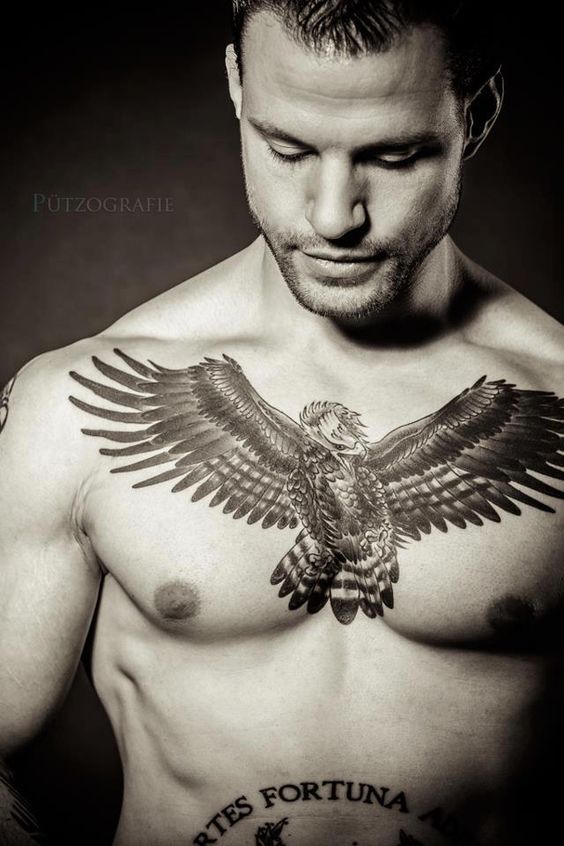 Flying Eagle Tattoo On Man Chest