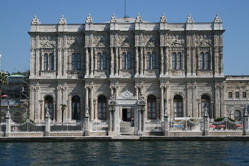 Front View Of The Dolmabahce Palace Across The Bosphorus