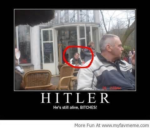 Funny Wtf Meme Hitler He's Still Alive Bitches Poster