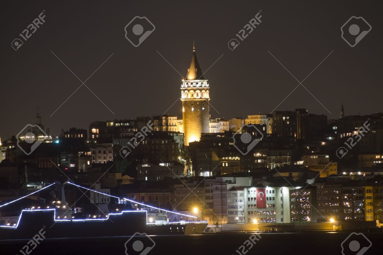 Galata Tower At Night In Istanbul