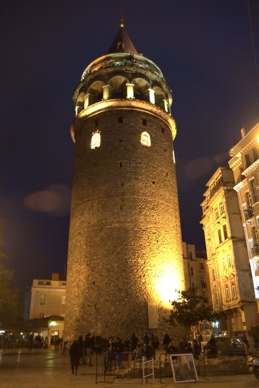 Galata Tower At Night View From Below
