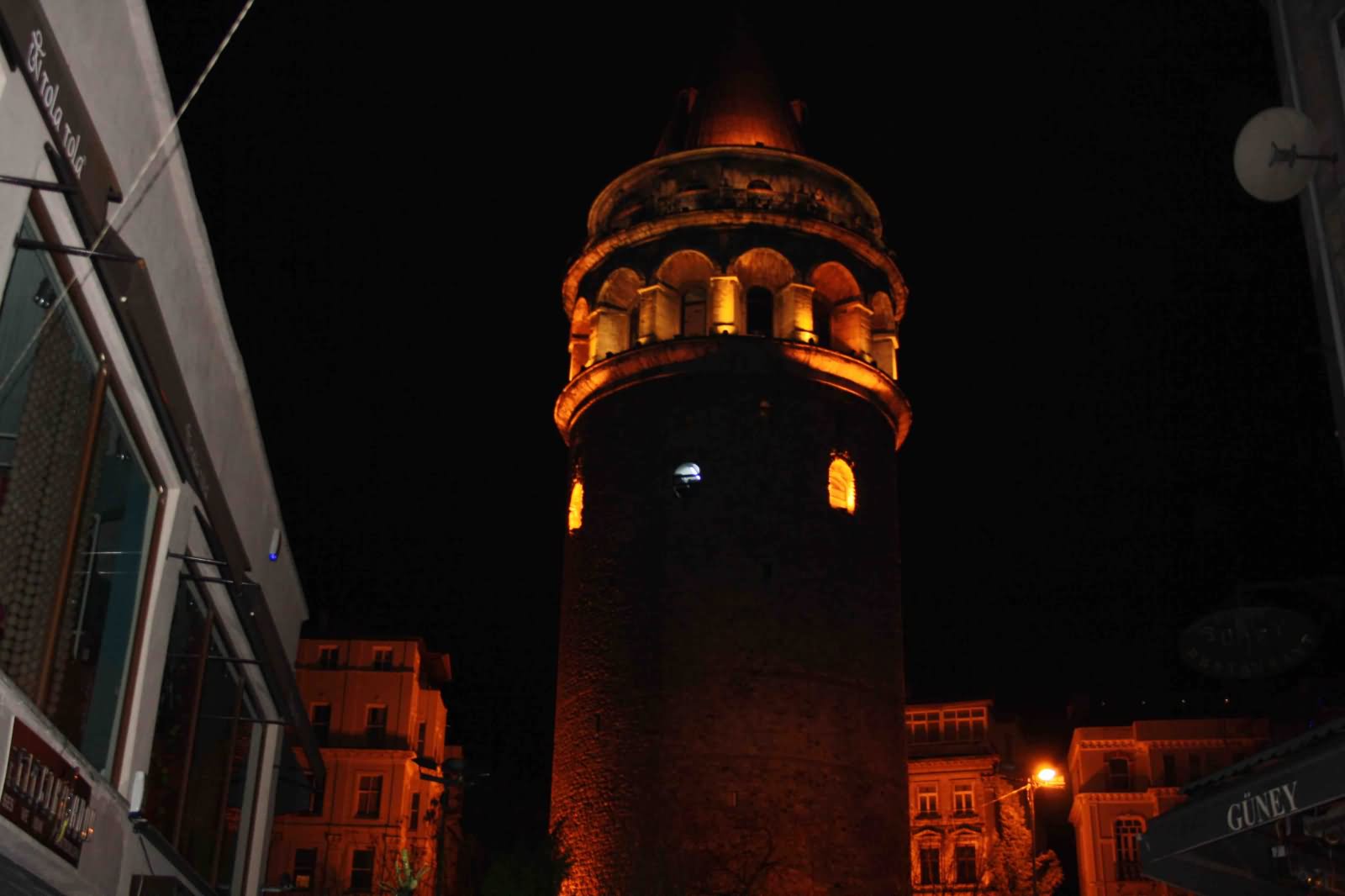Galata Tower Illuminated At Night