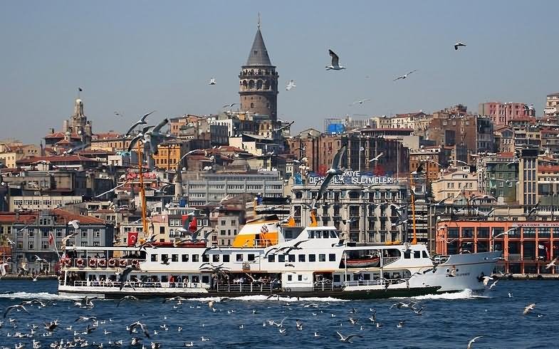 Galata Tower View Across The Bosphorus River