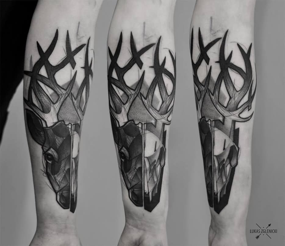 Geometric Deer Head Tattoo Design For Forearm
