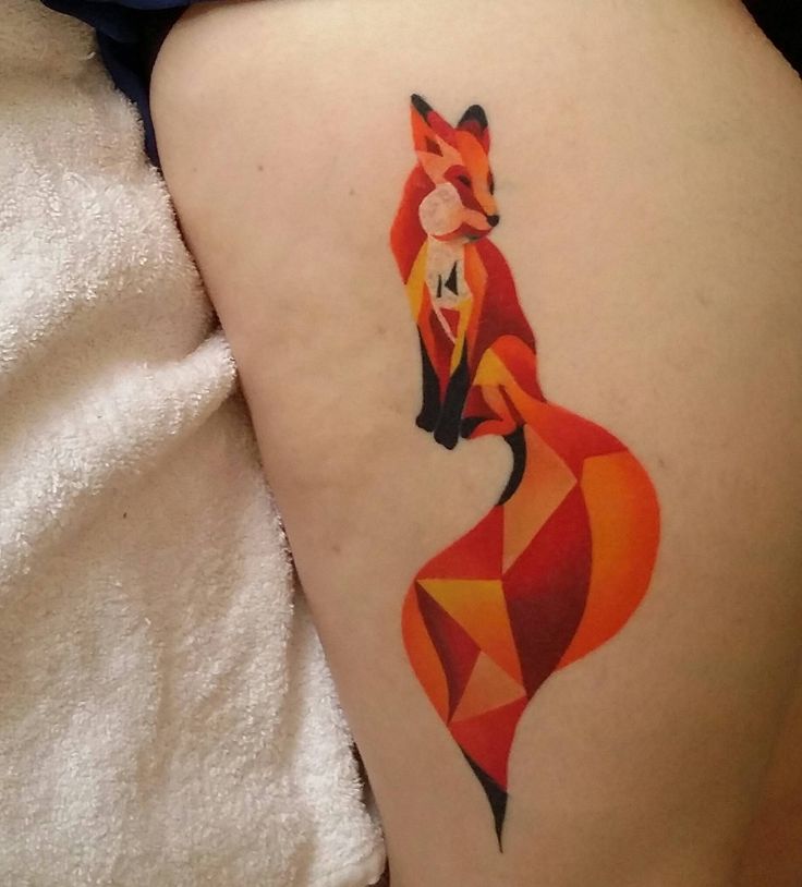 Geometric Watercolor Fox Tattoo Design For Thigh By Mario Gregor
