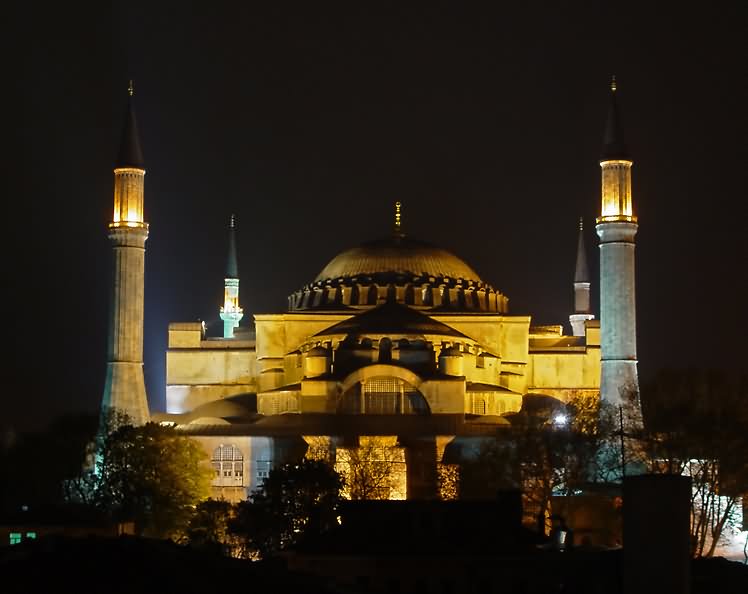 Hagia Sophia Lit Up Night View