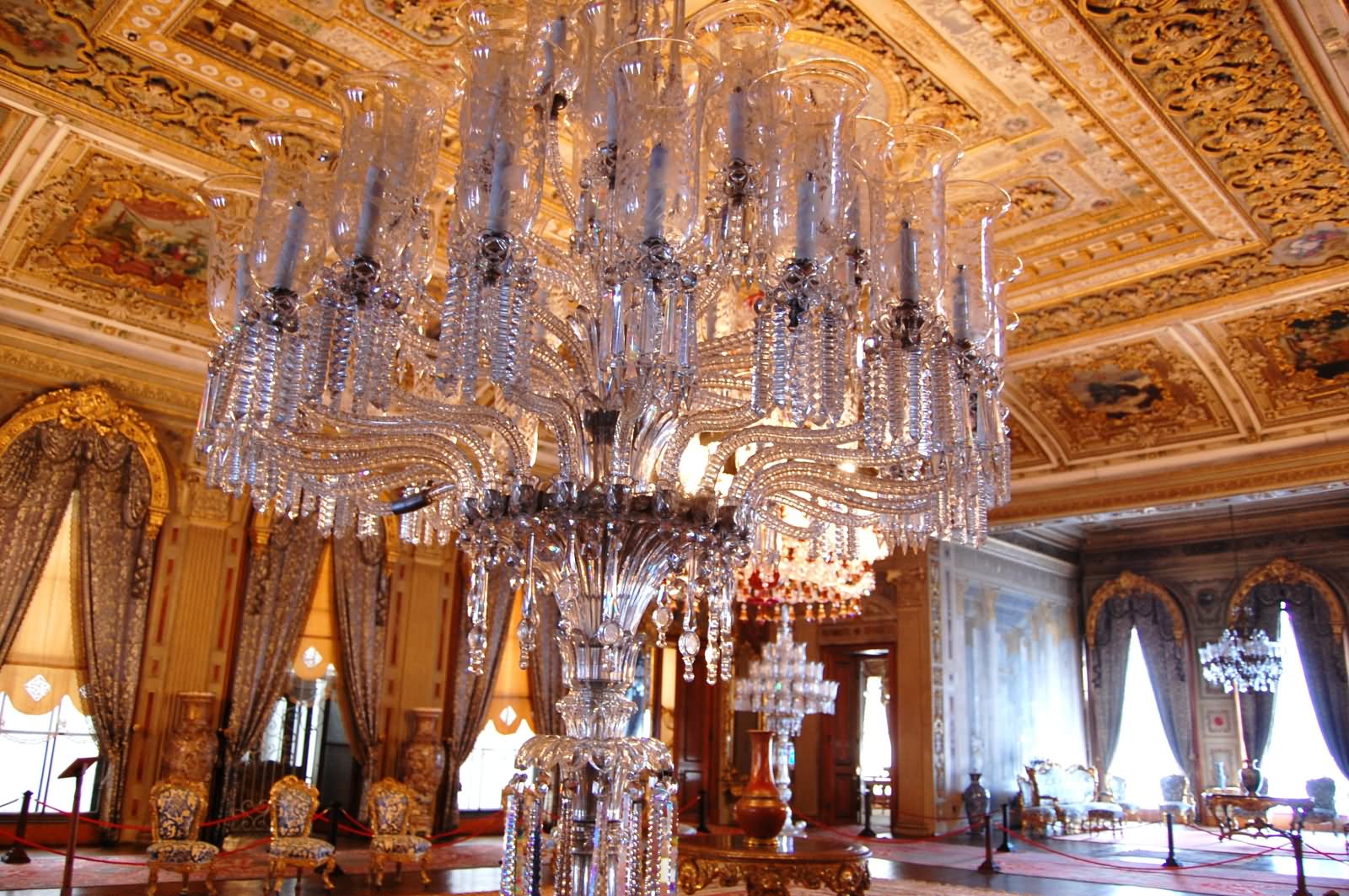 Hall With Chandelier Inside The Dolmabahce Palace